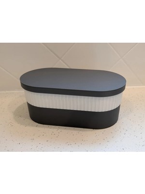 Alvera İki Rulo Tuvalet Kağıdı Saklama Kutusu Kapaklı Çizgili Banyo Organizeri Minimalist - Siyah Kapak