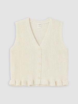 Lc Waikiki Yeni Sezon Ekru V Yaka Kız Çocuk Triko Yelek