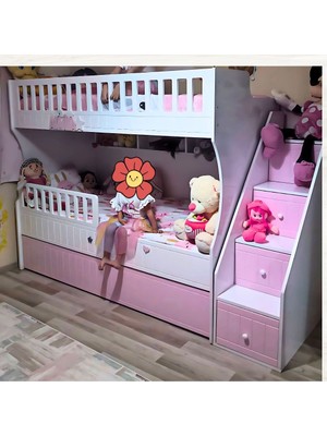 Mürsel Mobilya Pembe Beyaz Oymalı Ranza