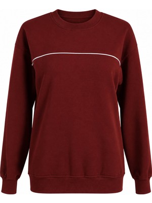 Trender O Yaka 3 Ip Biyeli Vişne Kadın Sweatshirt 27KDT1000015