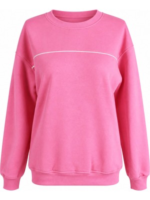 Trender O Yaka 3 Ip Biyeli Pembe Kadın Sweatshirt 27KDT1000015
