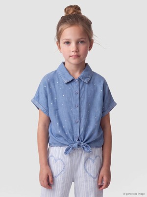 Lc Waikiki Yeni Sezon Indigo Taşlı Kız Çocuk Jean Gömlek