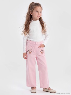 Lc Waikiki Yeni Sezon Pembe Wideleg Kız Çocuk Nakışlı Pantolon