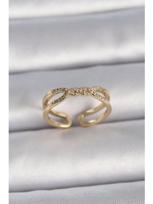 Efnaz Style Pirinç Gold Renk Ayarlanabilir Zirkon Taşlı Sarmal Model Kadın Yüzük
