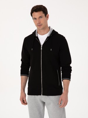 Cacharel Black Regular Fit Cotton Blend Full-Zip Hooded Sweatshirt