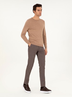 Cacharel Brown Slim Fit Cotton Blend Canvas Trousers