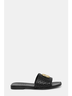 Vakko Black Monogram Leather Slides