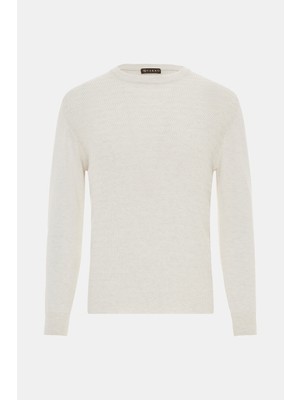 Vakko Ecru Crew Neck Knit Sweater