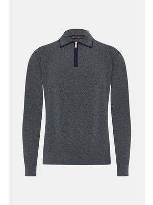 Vakko Zippered Polo Collar Thick Sweater