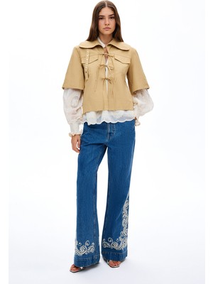 Ganni Gannı Beige Short Sleeve Blouse