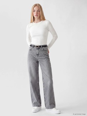 Lc Waikiki Yeni Sezon Gri Wideleg Kadın Jean Pantolon