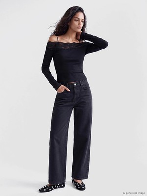 Lc Waikiki Yeni Sezon Siyah Wideleg Kadın Jean Pantolon
