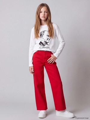 Lc Waikiki Yeni Sezon Kırmızı Wideleg Kız Çocuk Gabardin Pantolon