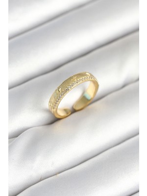 Efnaz Style Gold Renk Şerit Zirkon Taşlı Kadın Yüzük