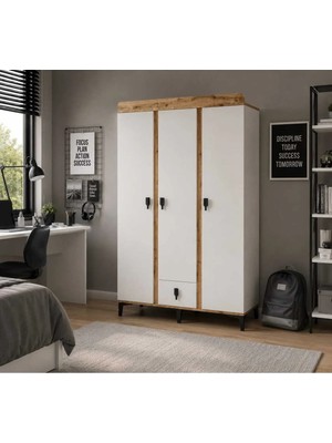 Moonra Home 3 Kapaklı Gardırop Genç Odası Dolabı Geniş Gardrop