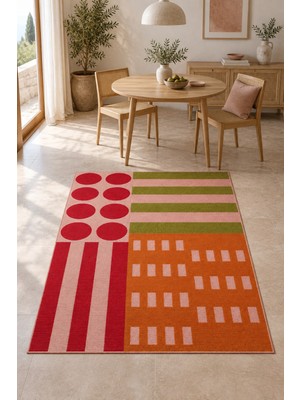 Rugs Modern Halı Dora Geometrik Çizgili Desenli Çok Renkli Ince Dokuma Taban Salon Halısı OZL168