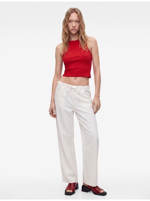 Koton Pamuklu Cep Detaylı Beli Bağcıklı Bol Pantolon - Loose Straight Fit Jean