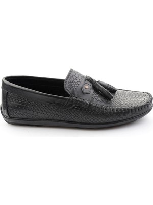 Bambi Black Printed Genuine Leather Men's Loafers E01697032503