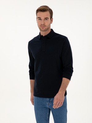 Cacharel Lacivert Regular Fit %100 Pamuk 3 Iplik Polo Yaka Sweatshirt