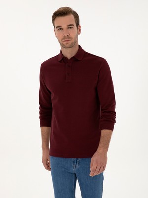 Cacharel Bordo Regular Fit %100 Pamuk 3 Iplik Polo Yaka Sweatshirt