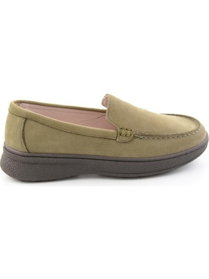 Bambi Haki Nubuk Hakiki Deri Kadın Loafer Ayakkabı K01007979401