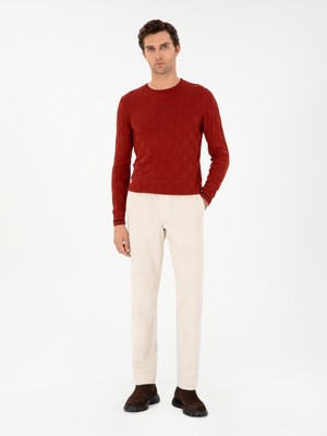 Cacharel Ekru Slim Fit Ince Fitilli Kadife Kumaş Pantolon