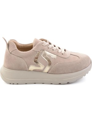Bambi Bej Süet Hakiki Deri Kadın Sneaker K01753050902