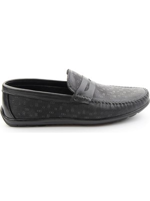 Bambi Black Printed Genuine Leather Men's Loafers E01697034003