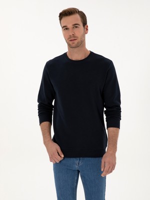 Cacharel Lacivert Regular Fit %100 Pamuk 3 Iplik Bisiklet Yaka Sweatshirt
