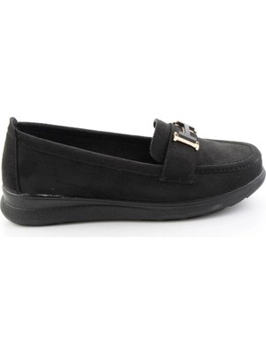Bambi Siyah Süet Kadın Loafer Ayakkabı K01536105972