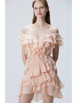 Network Salmon Mini Evening Dress