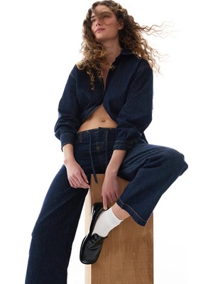 Penti Dark Blue Denim Polo Collar Buttoned Long Sleeve Shirt