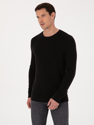 Cacharel Siyah Slim Fit Pamuk Karışımlı Bisiklet Yaka Triko Kazak