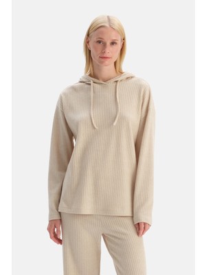 Dagi Ecru Melange Hooded Thick Rib Sweatshirt
