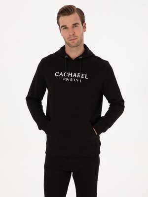 Cacharel Siyah Regular Fit %100 Pamuk Kapüşonlu Sweatshirt