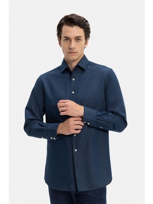 Vakko Pamuk Ipek Denim Gömlek