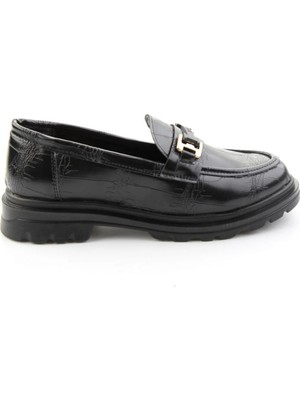 Bambi Black Croco Women's Loafers K01179828111