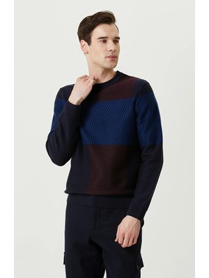 Network Color Block Navy Burgundy Knit Sweater