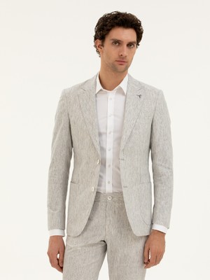 Cacharel Açık Gri Slim Fit Keten Karışımlı Ceket