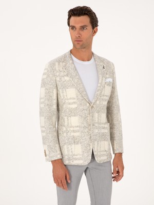 Cacharel Beyaz Slim Fit Yün Karışımlı Flanel Ceket