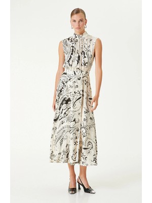 Network Black Beige Paisley Patterned Midi Dress