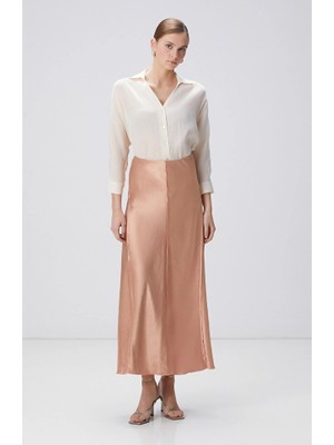 Network Limited Apricot Stitch Detail Maxi Satin Skirt