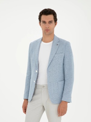 Cacharel Açık Mavi Slim Fit Keten Karışımlı Ceket