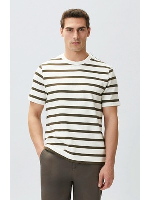 Network Ecru Khaki Striped Knit T-Shirt