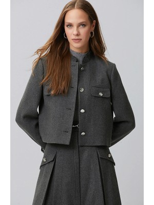 Network Anthracite Melange Wool Blend Cuff Detail Jacket