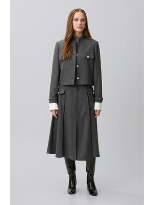 Network Anthracite Wool Blend Midi Skirt