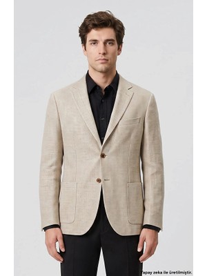 Network Limited Beige Melange Wool Cashmere Blend Blazer