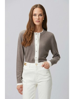 Network Mink Brown Trim Detail Cardigan