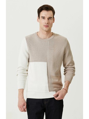 Network Color Block Ecru Beige Knit Sweater