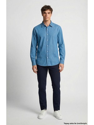 Network Slim Fit Lacivert Dokuma Casual Pantolon